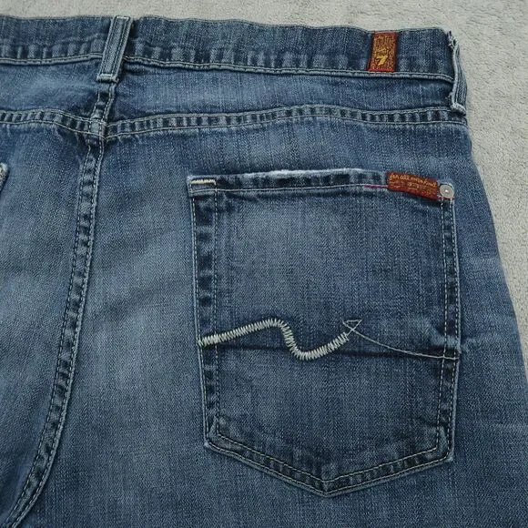 7 For All Mankind Jeans Mens 36x33 Blue Relaxed Fit Straight Medium Stone Wash - Picture 10 of 16